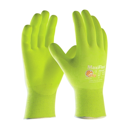 Hi-Vis Seamless Knit Nylon / Elastane Glove W/Nitrile Coated MicroFoam Grip On Palm & Fingers, 12PK